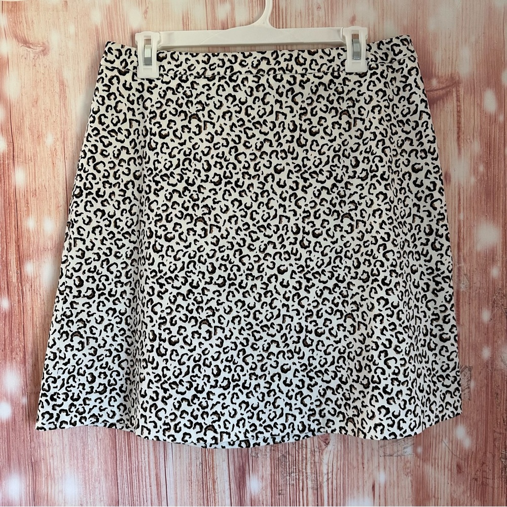 Margaret M White A Line Stretch Pull On Black Cheetah Print Skirt